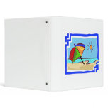 Colorful Beach Scene of Ocean, Sun & Umbrella Vinyl Binders