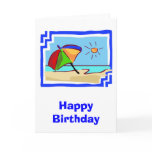 Colorful Beach Scene of Ocean, Sun & Umbrella Cards