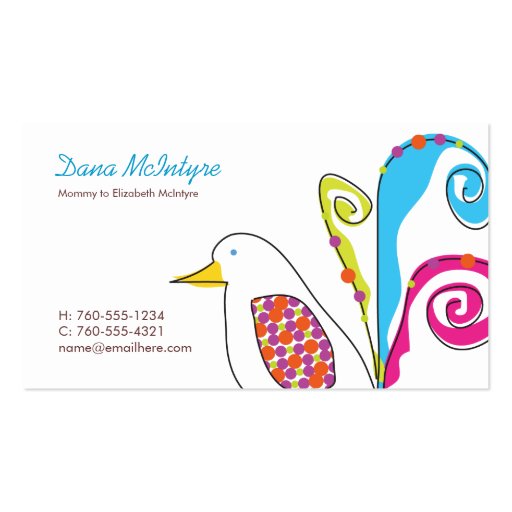 Colorful Bird Mommy Calling Cards Business Card Templates (front side)