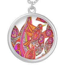 Colorful Bird Of Paradise On White Necklace