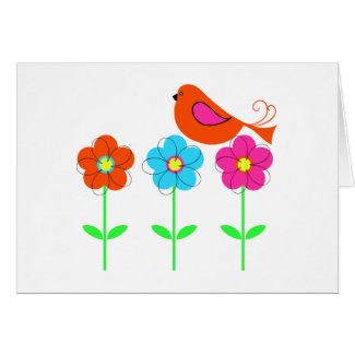 colorful bird with colorful flowers card
