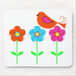 colorful bird with colorful flowers mouse pad