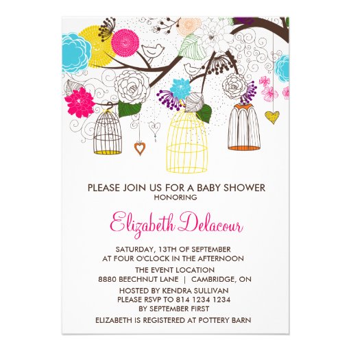 Colorful Birdcages Floral Baby Shower Invitation