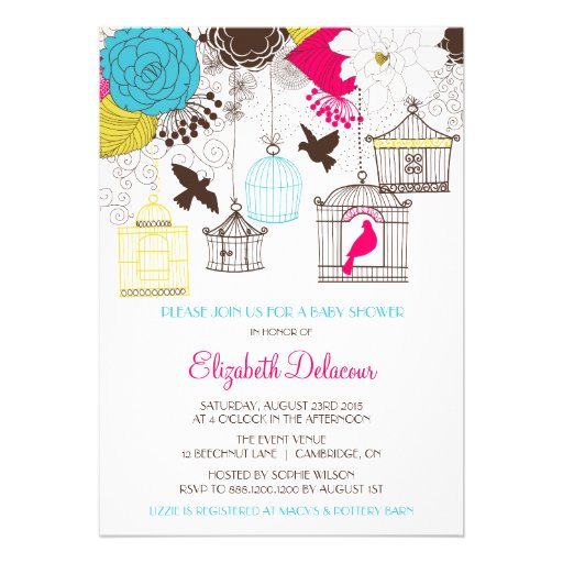 Colorful Birdcages Spring Baby Shower Invitation