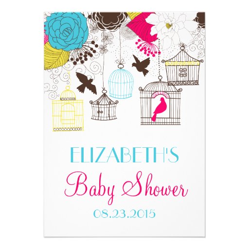 Colorful Birdcages Spring Baby Shower Invitation