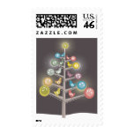 Colorful Birds Christmas Tree Holiday Stamps