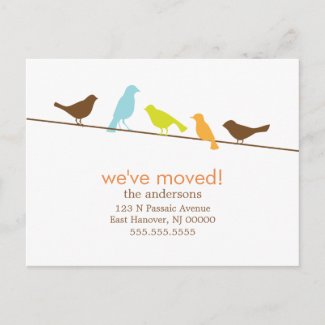 Colorful Birds On a Wire New Address Announcements Post Cards