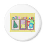 Colorful birthday hat, cake and balloons! fridge magnets