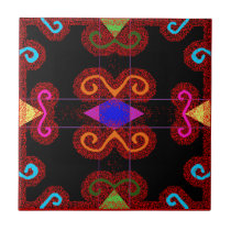 Colorful Black Geometric Mexican Style Tile Trivet
