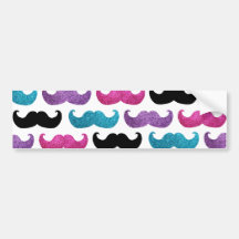 Colorful bling mustache pattern (Faux glitter) Bumper Stickers