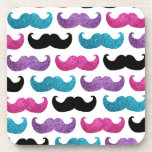 Colorful bling mustache pattern (Faux glitter) Beverage Coaster