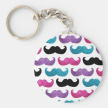 Colorful bling mustache pattern (Faux glitter) Key Chain