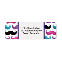 Colorful bling mustache pattern (Faux glitter) Return Address Labels