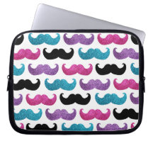 Colorful bling mustache pattern (Faux glitter) Laptop Computer Sleeve