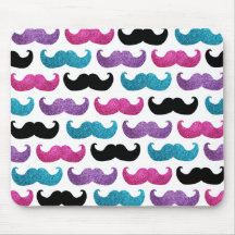 Colorful bling mustache pattern (Faux glitter) Mouse Pads