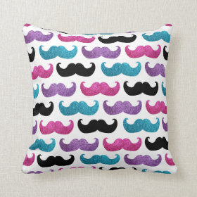 Colorful bling mustache pattern (Faux glitter) Throw Pillow