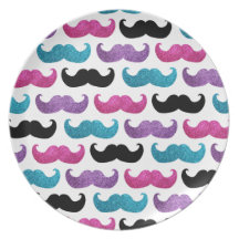 Colorful bling mustache pattern (Faux glitter) Plates