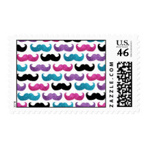 Colorful bling mustache pattern (Faux glitter) Postage