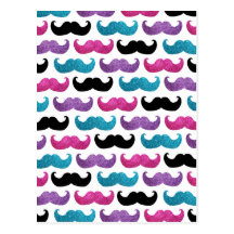 Colorful bling mustache pattern (Faux glitter) Postcard