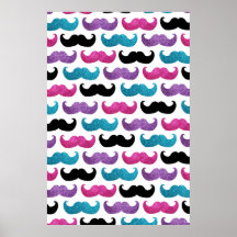 Colorful bling mustache pattern (Faux glitter) Posters