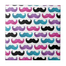 Colorful bling mustache pattern (Faux glitter) Ceramic Tile