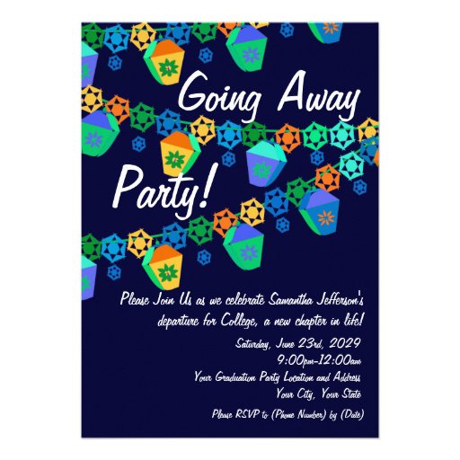 Colorful Blue Lanterns Going Away Party Invitation