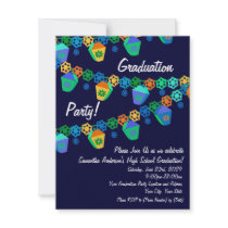 Colorful Blue Lanterns Graduation Party Invitation
