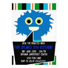 Colorful Blue Monster Birthday Party Invitations