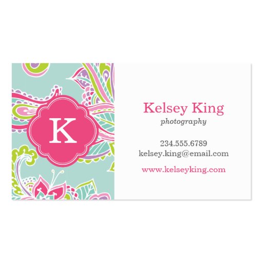 Colorful Bohemian Paisley Henna Custom Monogram Business Card Templates (front side)