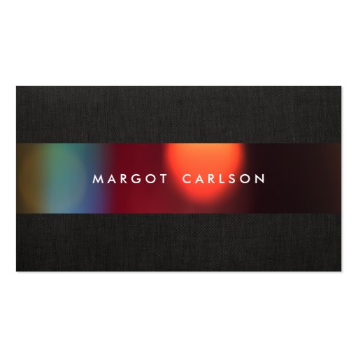 Colorful Bokeh Black Linen Look Chic Business Card (front side)