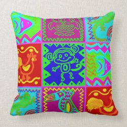 Colorful Bold Funky Animals Patchwork Pattern Throw Pillows