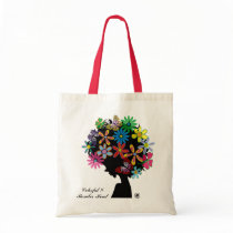butterfly, flowers, girl, afro, diva, music, illustration, cute, pop, female, street, cool, luv, love, feminine, funny, lovely, kawaii, graphic, design, lady, stylish, colorful, womens', Bag with custom graphic design