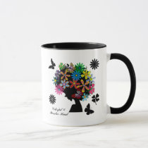 butterfly, flowers, girl, afro, diva, music, illustration, cute, pop, female, street, cool, luv, love, feminine, funny, lovely, kawaii, graphic, design, lady, stylish, colorful, Mug with custom graphic design