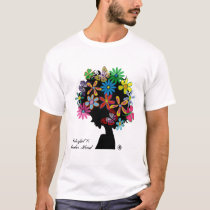 butterfly, flowers, girl, afro, diva, music, illustration, cute, pop, female, street, cool, luv, love, feminine, funny, lovely, kawaii, graphic, design, lady, stylish, colorful, Shirt with custom graphic design