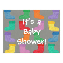 Colorful Boots Baby Shower Invitations for Him Postcard
