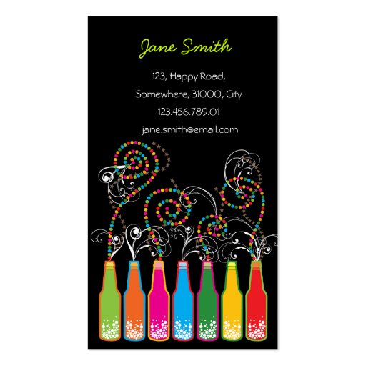 Colorful Bottles Bubbles Pop Fun Party Celebration Business Card Templates (front side)
