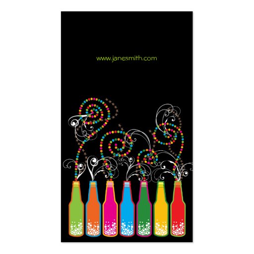 Colorful Bottles Bubbles Pop Fun Party Celebration Business Card Templates (back side)