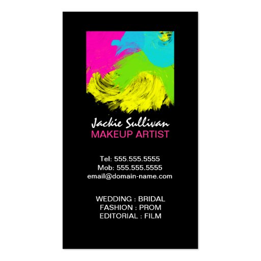 Colorful Brushstrokes Makeup Artist Business Cards (back side)