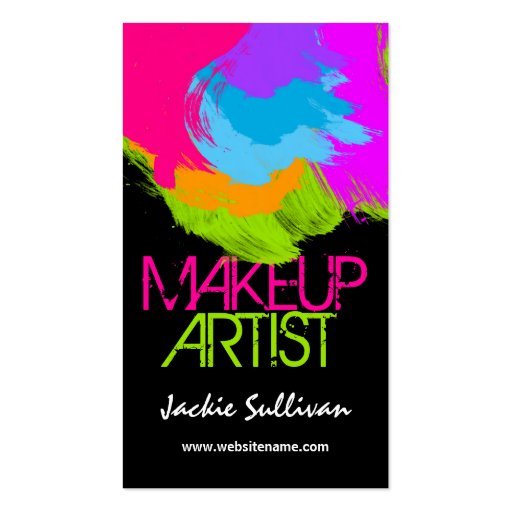 Colorful Brushstrokes Makeup Artist Business Cards (front side)