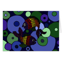 Colorful Bubble Fish Art Design Greeting Cards