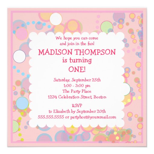 Colorful Bubbles 1st Birthday Party Invitation