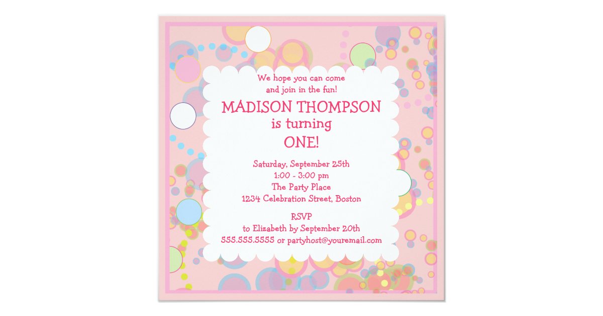Colorful Bubbles 1st Birthday Party Invitation Zazzle