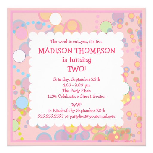 Colorful Bubbles 2nd Birthday Party Invitation
