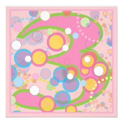 Colorful Bubbles 3rd Birthday Party Invitation