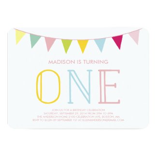 Colorful Bunting | First Birthday Invitation 5" X 7" Invitation Card