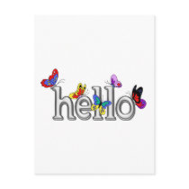 Colorful Butterflies on Chrome Hello Postcard