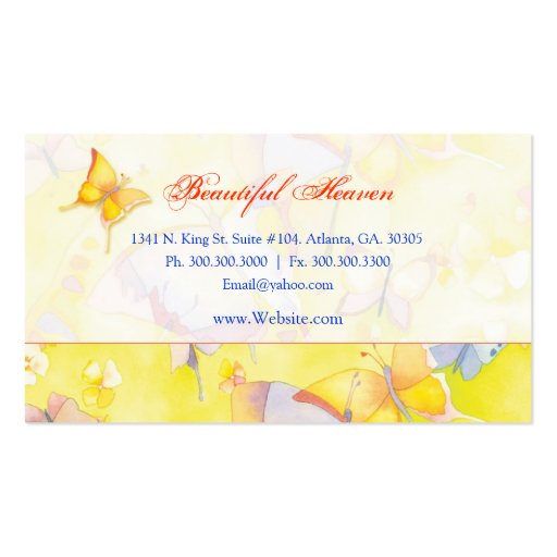 Colorful Butterflies: Spa/Massage Business Cards (back side)