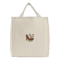 Colorful Butterfly on Flowers Emboirdered Bag
