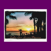 colorful cabo sunset postcard with text