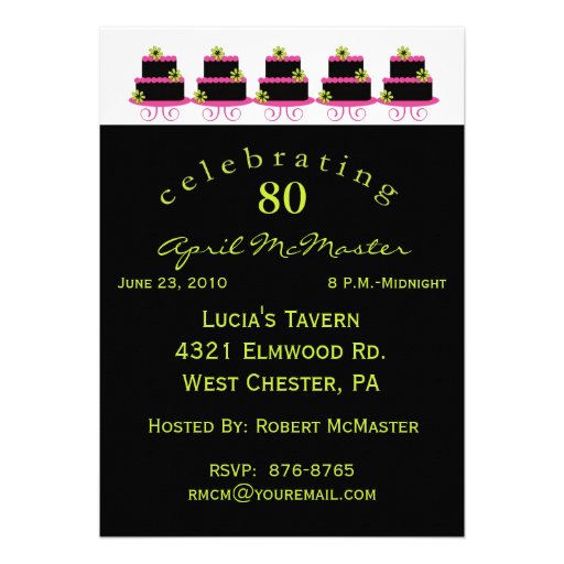 Colorful Cake 80th Birthday Party Invitation
